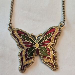 Vintage Sarah Coventry Fly Away Cloisonné Butterfly Necklace 14-16"